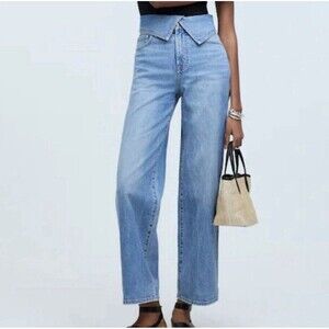 Madewell Perfect VTG Wide Leg Crop Jean Foldover Waist Pickford Wash Sz 30‎ NWT